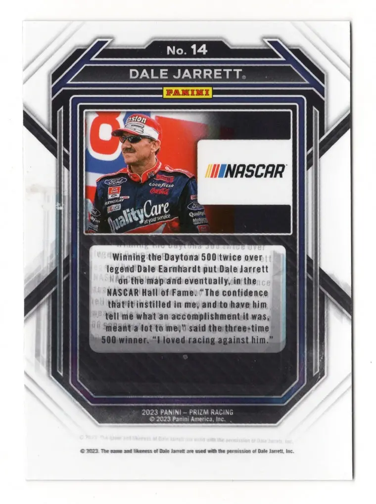 Autographed Dale Jarrett 2023 Panini Prizm Racing (#88 Quality Care Team) Signed Nascar Collectible Trading Card With Coa 2