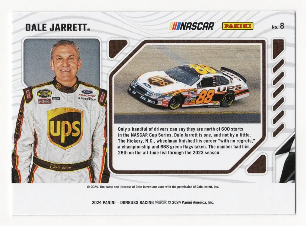 Autographed Dale Jarrett 2024 Donruss Racing Production Line (668 Career Starts) Signed Nascar Collectible Trading Card With Coa 2