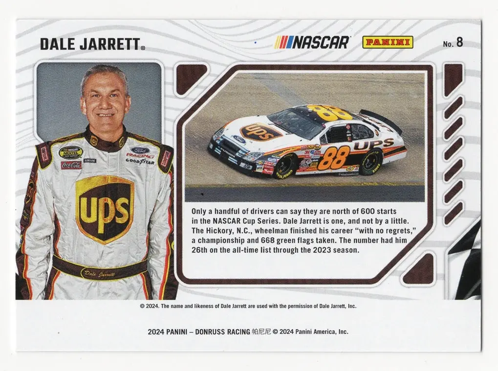 Autographed Dale Jarrett 2024 Donruss Racing Production Line Silver Parallel Insert Signed Nascar Collectible Trading Card #144/199 (Only 199 Made) 2