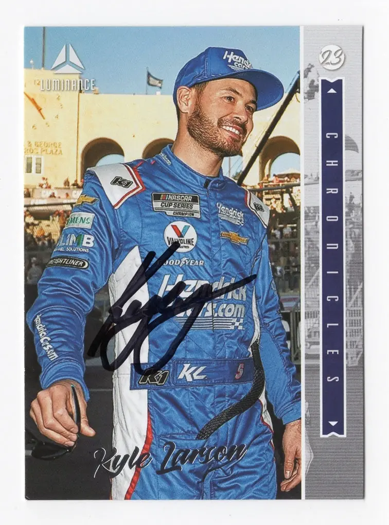 Autographed Kyle Larson 2023 Panini Chronicles Racing Luminance Signed Nascar Collectible Trading Card With Coa 1