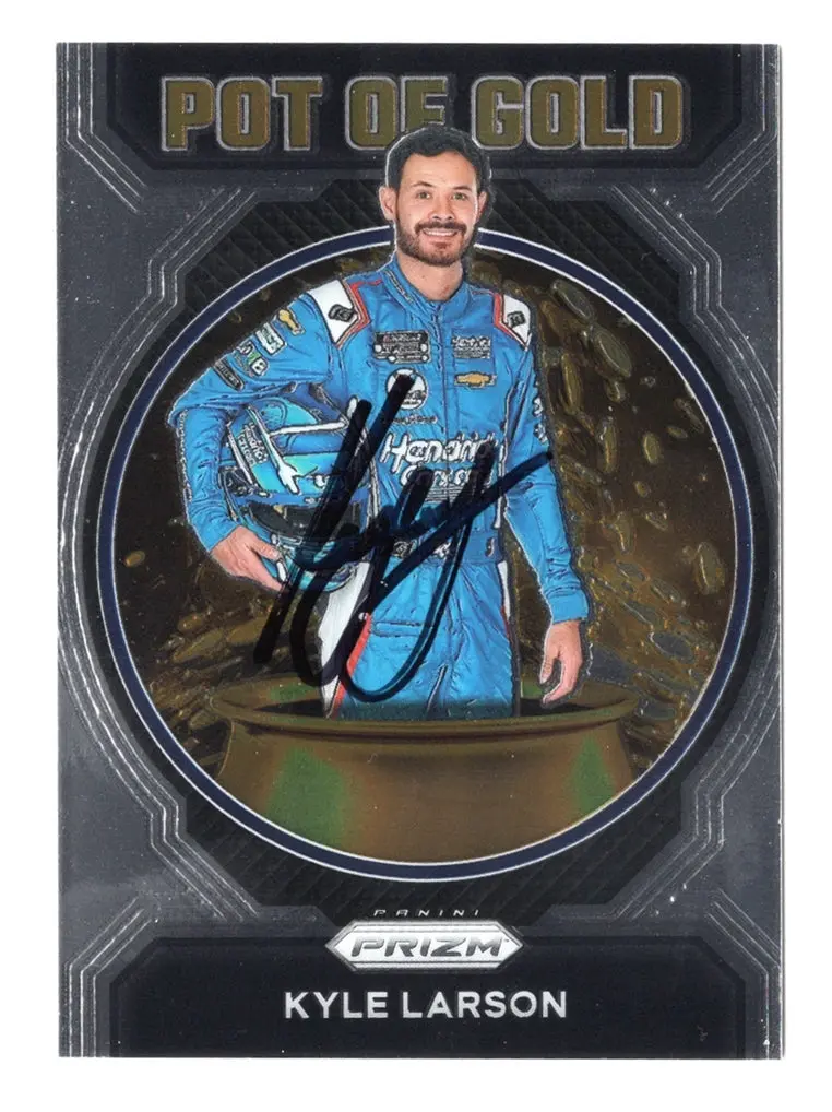 Autographed Kyle Larson 2023 Panini Prizm Racing Pot Of Gold Insert Signed Nascar Collectible Trading Card With Coa 1