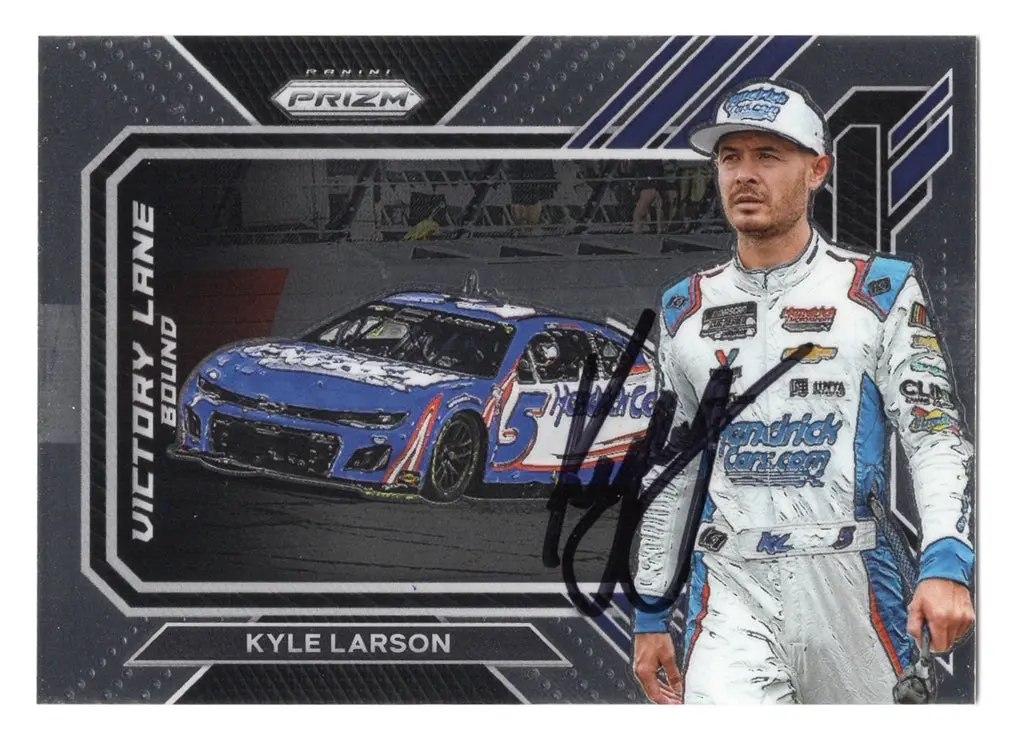 Autographed Kyle Larson 2023 Panini Prizm Racing Victory Lane Bound Silver Prizm Insert Signed Nascar Collectible Trading Card With Coa 1