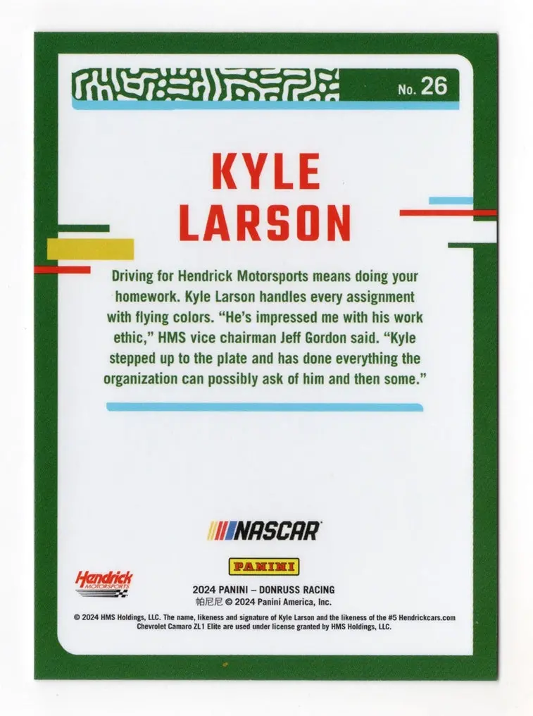 Autographed Kyle Larson 2024 Donruss Optic Racing (#5 Hendrick Motorsports Driver) Signed Nascar Collectible Trading Card With Coa 2