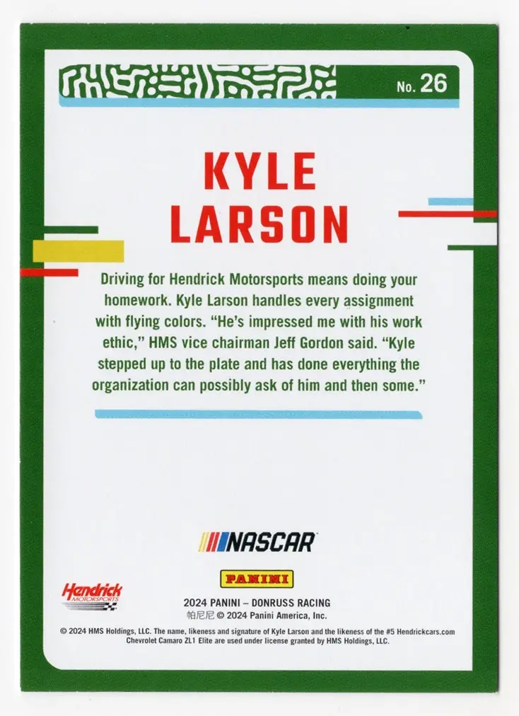 Autographed Kyle Larson 2024 Donruss Racing (#5 Hendrick Driver) Signed Nascar Collectible Trading Card With Coa 2