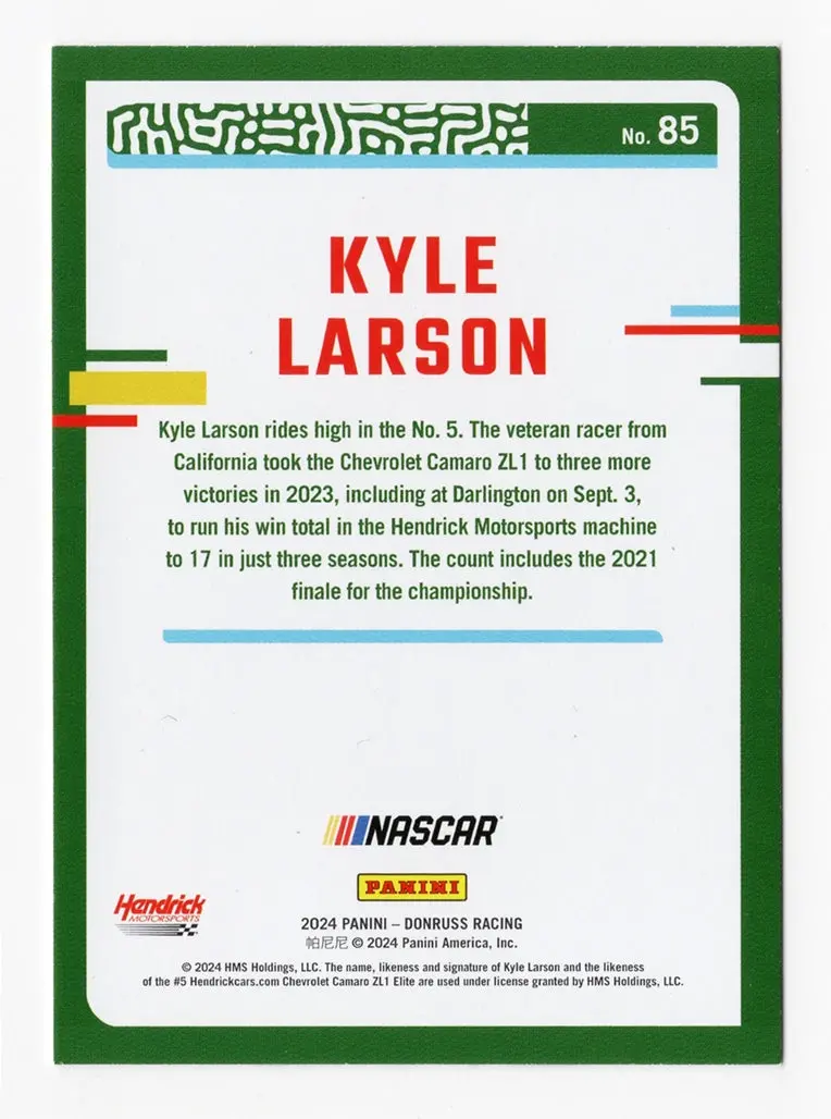 Autographed Kyle Larson 2024 Donruss Racing (#5 Hendrick Next Gen Car) Signed Nascar Collectible Trading Card With Coa 2