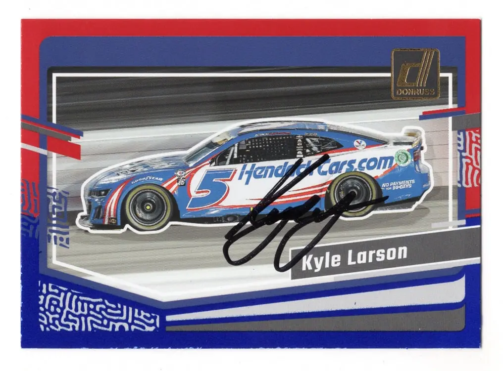 Autographed Kyle Larson 2024 Donruss Racing Red & Blue Parallel (#5 Hendrick Car) Insert Signed Nascar Collectible Trading Card With Coa 1