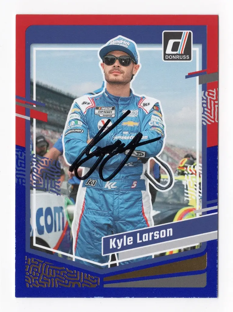 Autographed Kyle Larson 2024 Donruss Racing Red & Blue Parallel Insert Signed Nascar Collectible Trading Card With Coa 1
