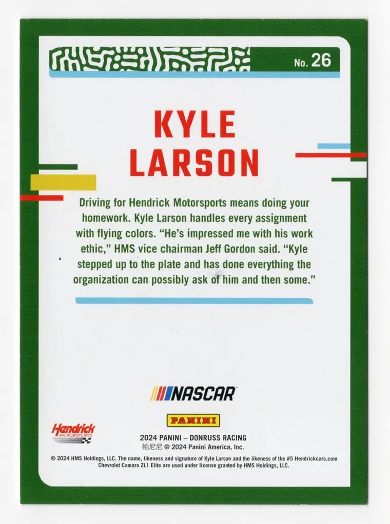 Autographed Kyle Larson 2024 Donruss Racing Red & Blue Parallel Insert Signed Nascar Collectible Trading Card With Coa 2
