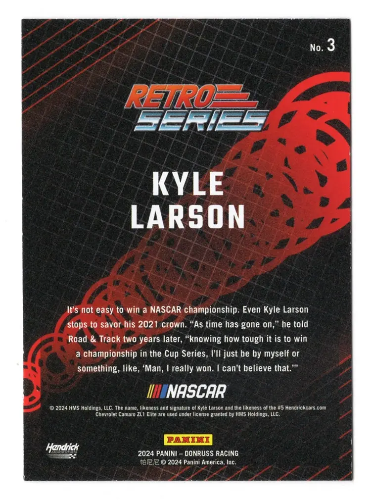 Autographed Kyle Larson 2024 Donruss Racing Retro Series Signed Nascar Collectible Trading Card With Coa 2