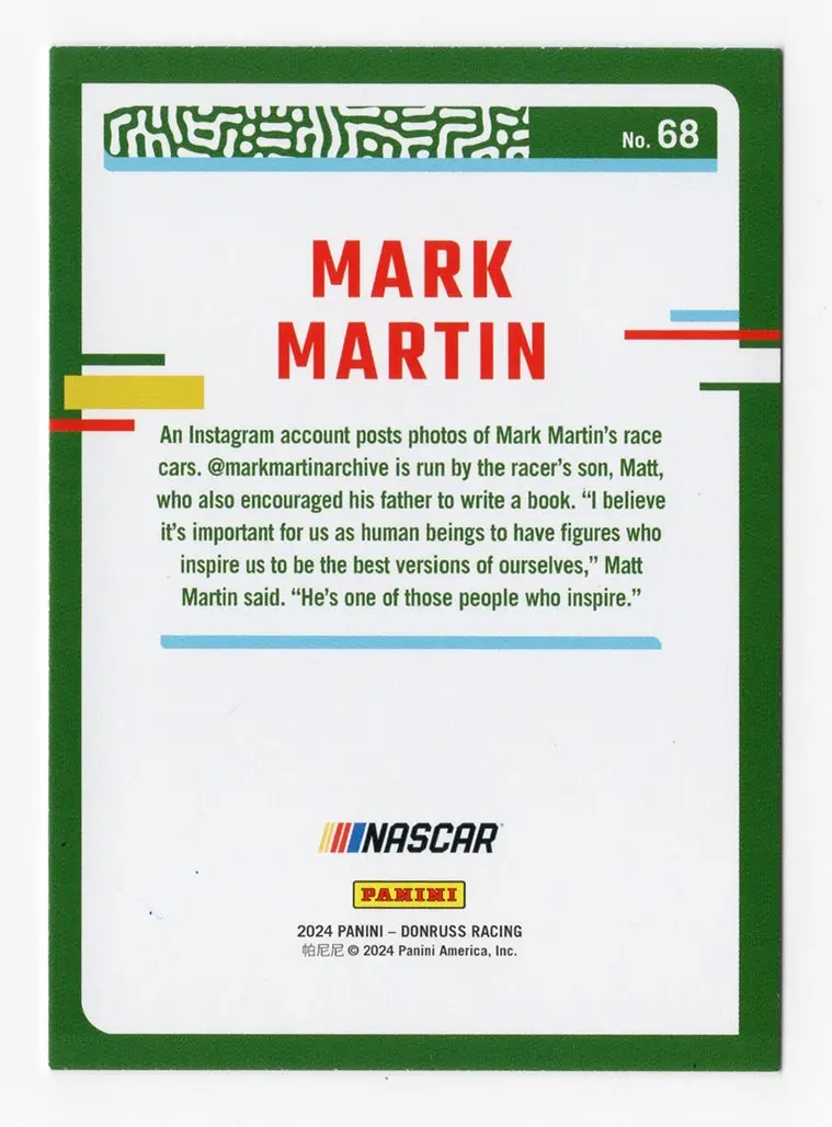 Autographed Mark Martin 2024 Donruss Racing (#6 Roush Ford Team) Signed Nascar Collectible Trading Card With Coa 2