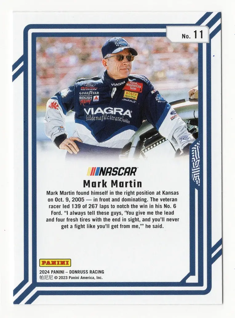 Autographed Mark Martin 2024 Donruss Racing Dominators (#6 Roush Team) Signed Nascar Collectible Trading Card With Coa 2