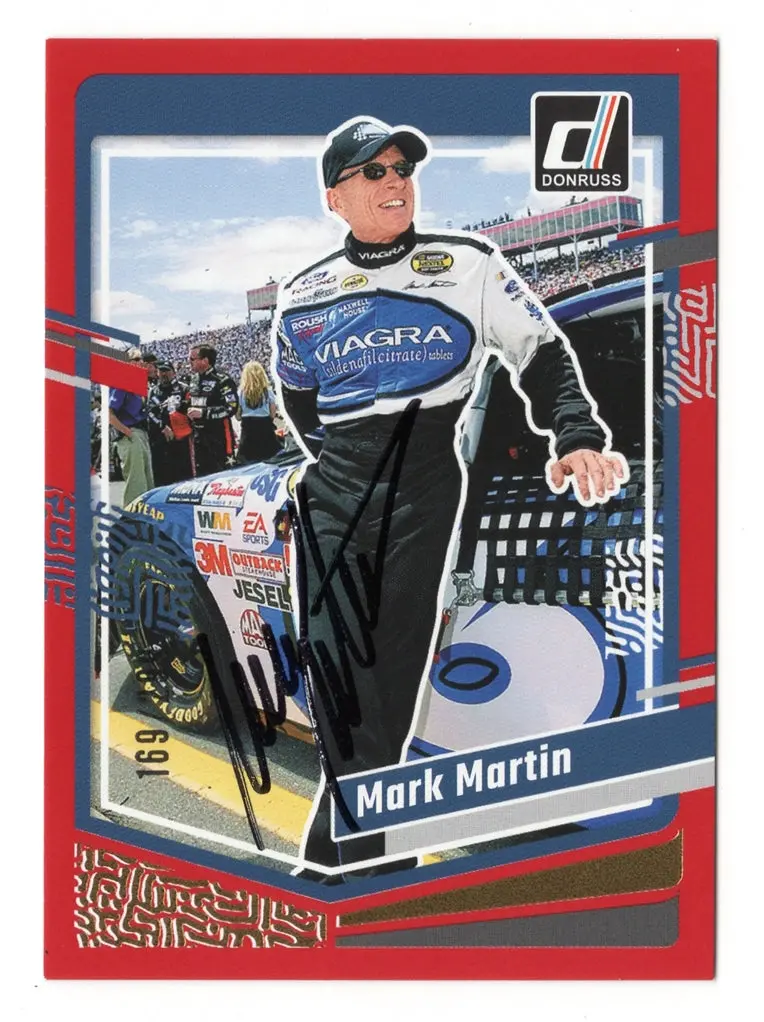 Autographed Mark Martin 2024 Donruss Racing Red Parallel Insert Signed Nascar Collectible Trading Card #169/299 (Only 299 Made) 1