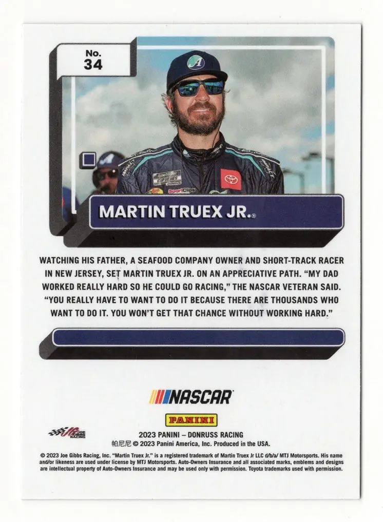 Autographed Martin Truex Jr. 2023 Donruss Optic Racing (#19 Auto-Owners Team) Signed Nascar Collectible Trading Card With Coa 2
