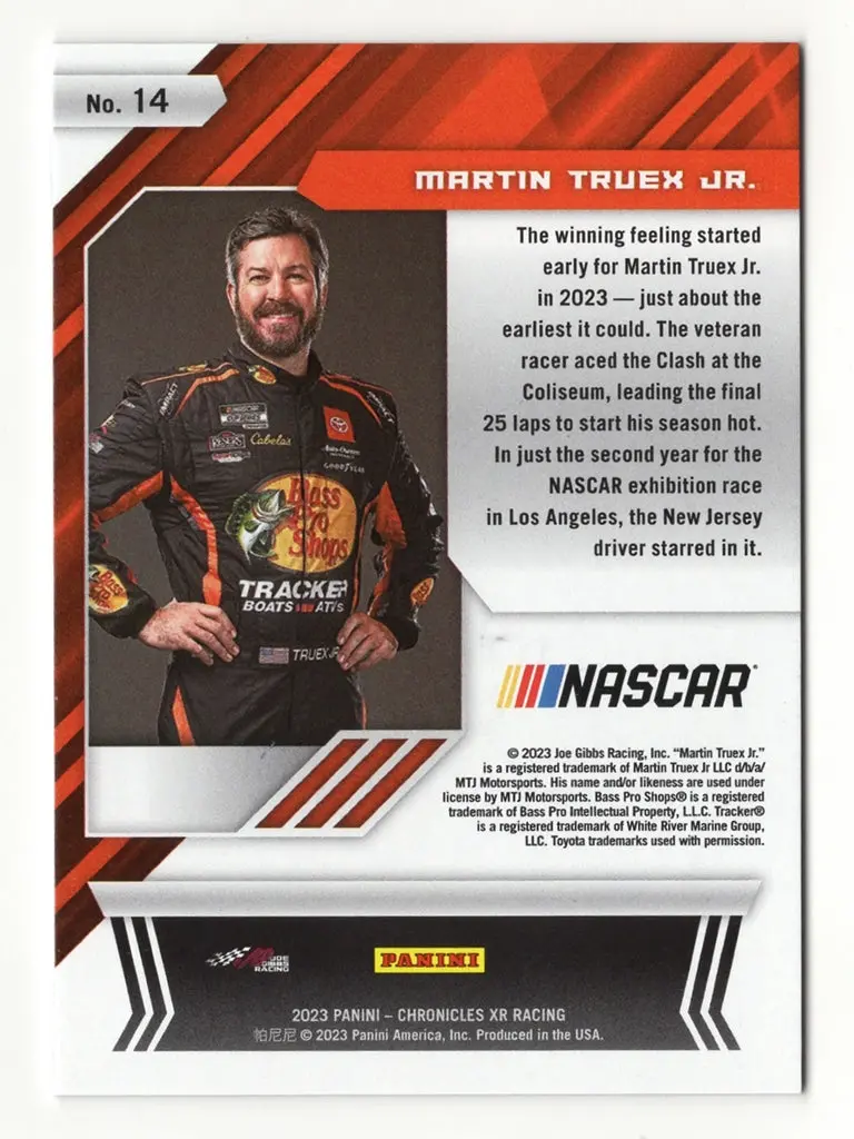 Autographed Martin Truex Jr. 2023 Panini Chronicles Xr Racing (#19 Bass Pro Shops) Signed Nascar Collectible Trading Card With Coa 2