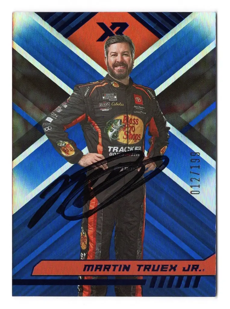 Autographed Martin Truex Jr. 2023 Panini Chronicles Xr #012/199 Blue Parallel Insert Signed Nascar Collectible Trading Card With Coa 1