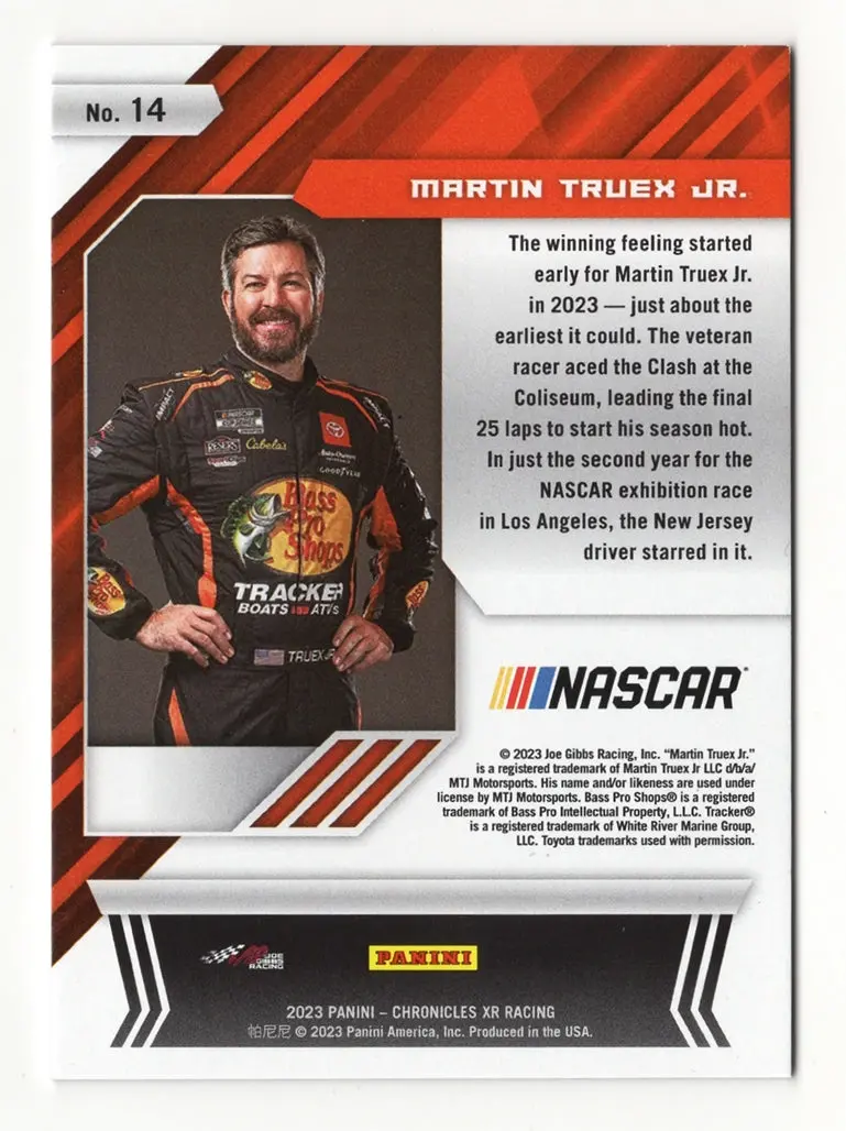 Autographed Martin Truex Jr. 2023 Panini Chronicles Xr #012/199 Blue Parallel Insert Signed Nascar Collectible Trading Card With Coa 2