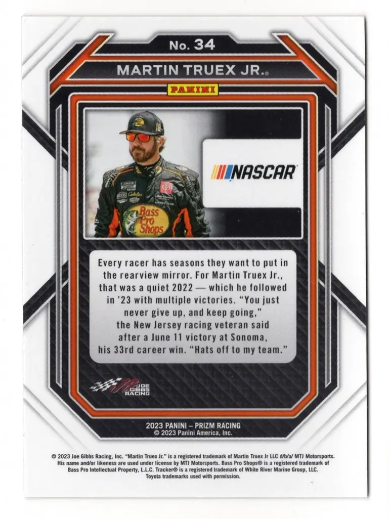 Autographed Martin Truex Jr. 2023 Panini Prizm Racing (#19 Bass Pro Shops Driver) Signed Nascar Collectible Trading Card With Coa 2