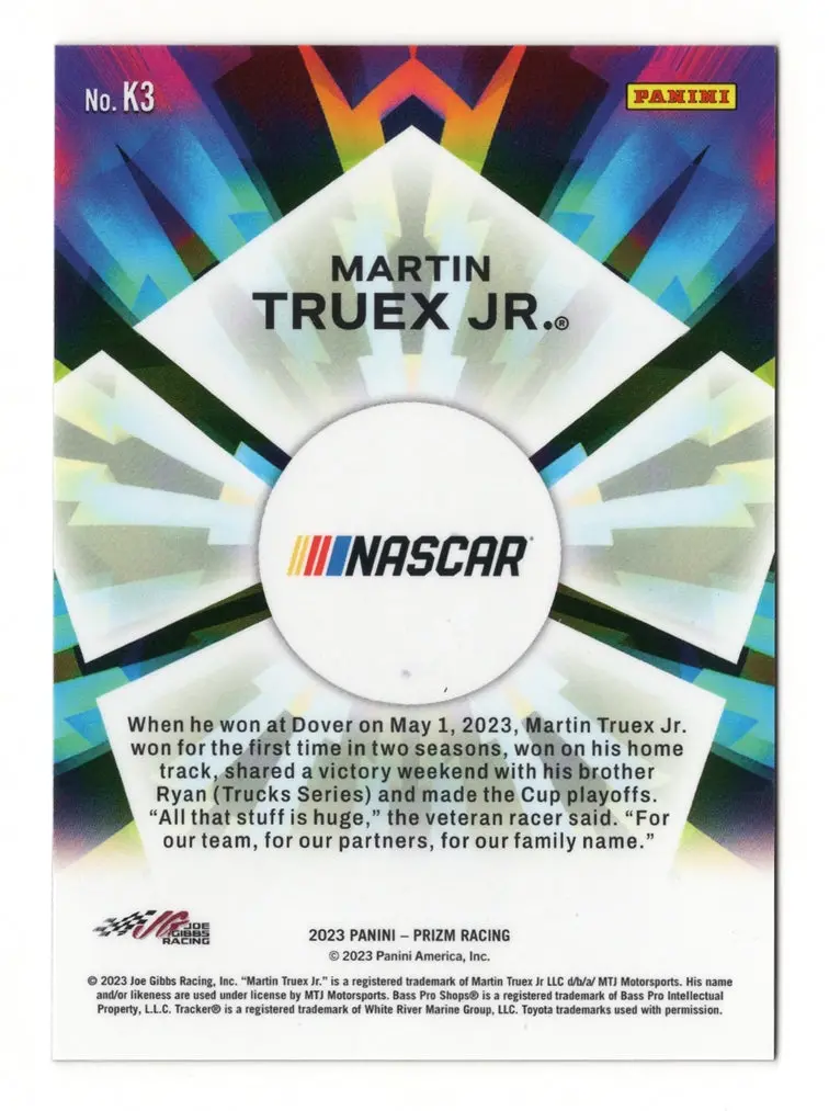 Autographed Martin Truex Jr. 2023 Panini Prizm Racing Kaleidoscope Rare Insert Signed Nascar Collectible Trading Card With Coa 2