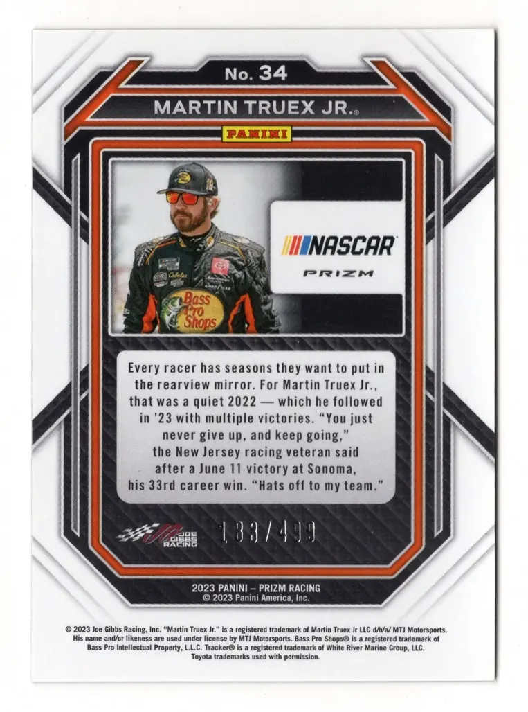 Autographed Martin Truex Jr. 2023 Panini Prizm Racing Navy Blue Prizm Insert #183/499 Signed Nascar Collectible Trading Card With Coa 2