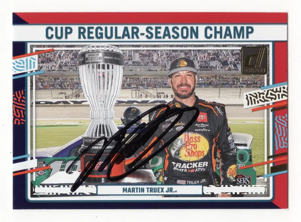 Autographed Martin Truex Jr. 2024 Donruss Racing Cup Regular Season Champ Parallel Insert Signed Nascar Collectible Trading Card With Coa 1