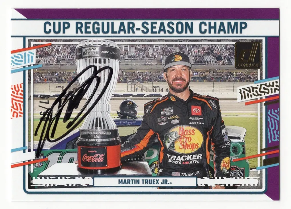 Autographed Martin Truex Jr. 2024 Donruss #67/99 Purple Cup Regular Season Champ Insert Signed Nascar Collectible Trading Card With Coa 1