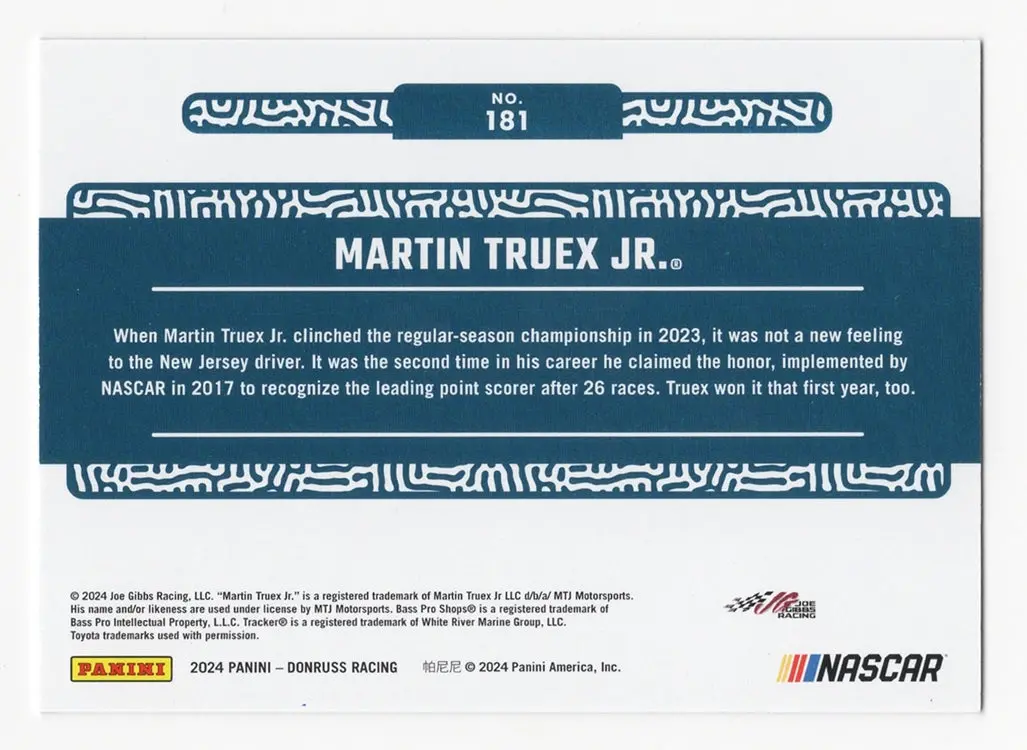 Autographed Martin Truex Jr. 2024 Donruss #67/99 Purple Cup Regular Season Champ Insert Signed Nascar Collectible Trading Card With Coa 2