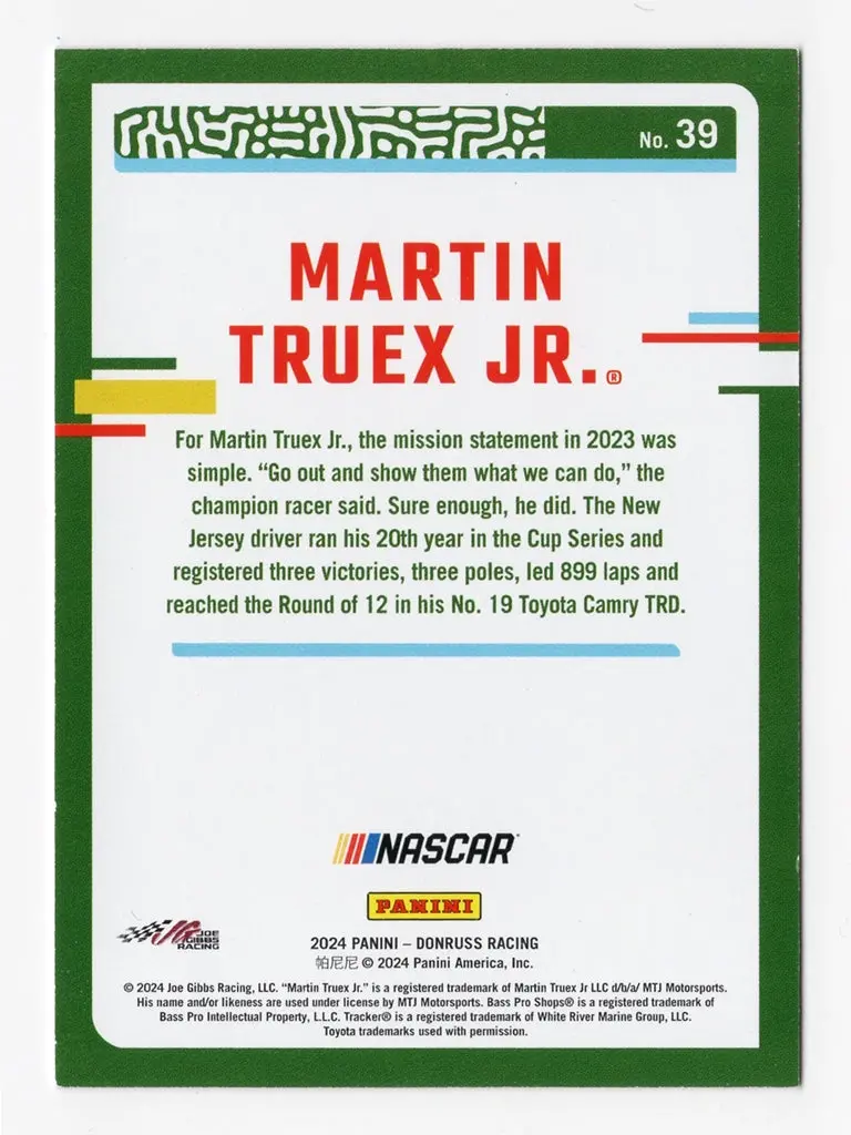 Autographed Martin Truex Jr. 2024 Donruss Racing #297/299 Red Parallel Insert Signed Nascar Collectible Trading Card With Coa 2