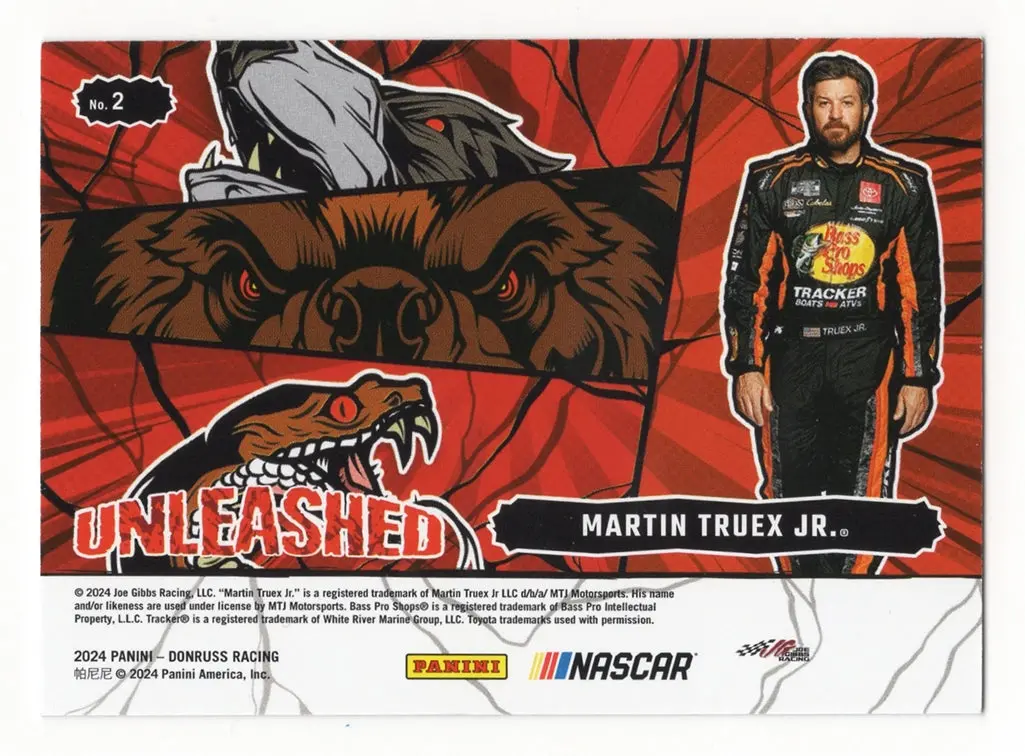 Autographed Martin Truex Jr. 2024 Donruss Racing Unleashed #15/49 Blue Parallel Insert Signed Nascar Collectible Trading Card With Coa 2