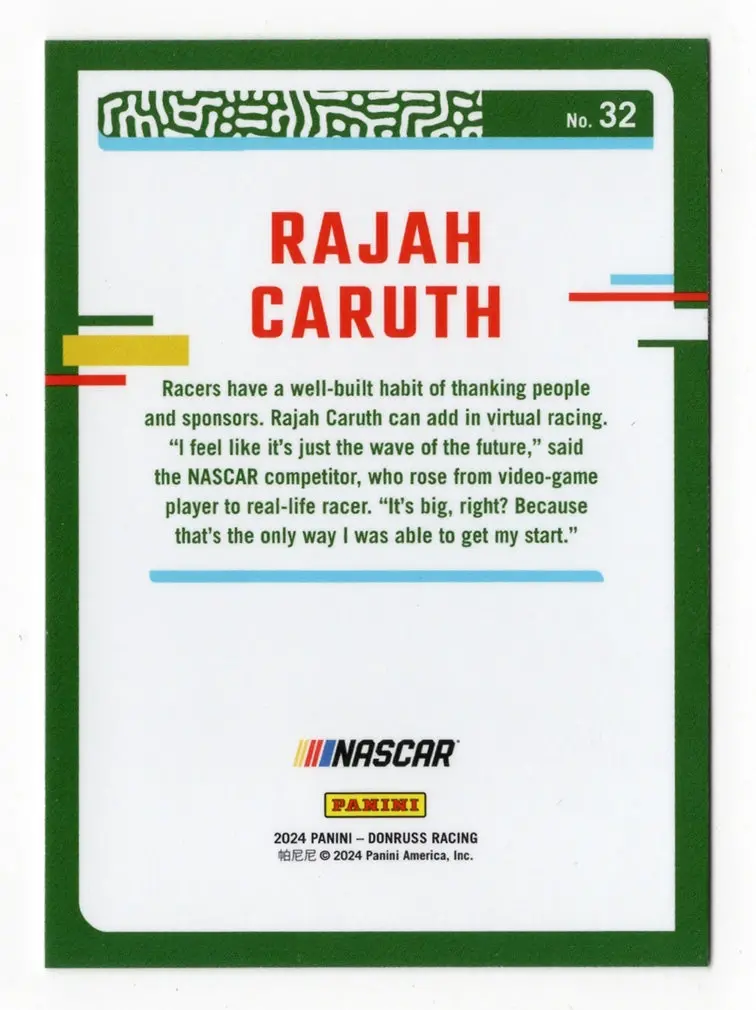 Autographed Rajah Caruth 2023 Donruss Optic Racing (Truck Series Driver) Signed Nascar Collectible Trading Card With Coa 2