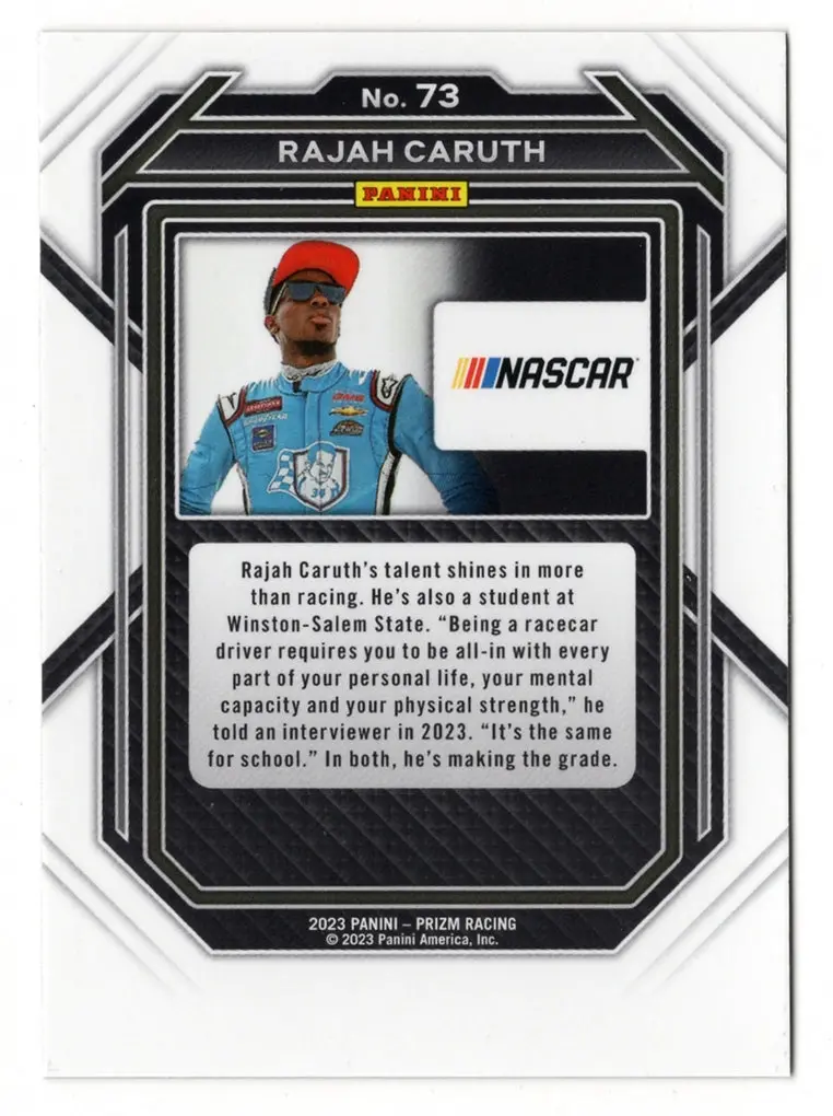 Autographed Rajah Caruth 2023 Panini Prizm Racing Official Rookie Card (Truck Series) Signed Nascar Collectible Trading Card With Coa 2