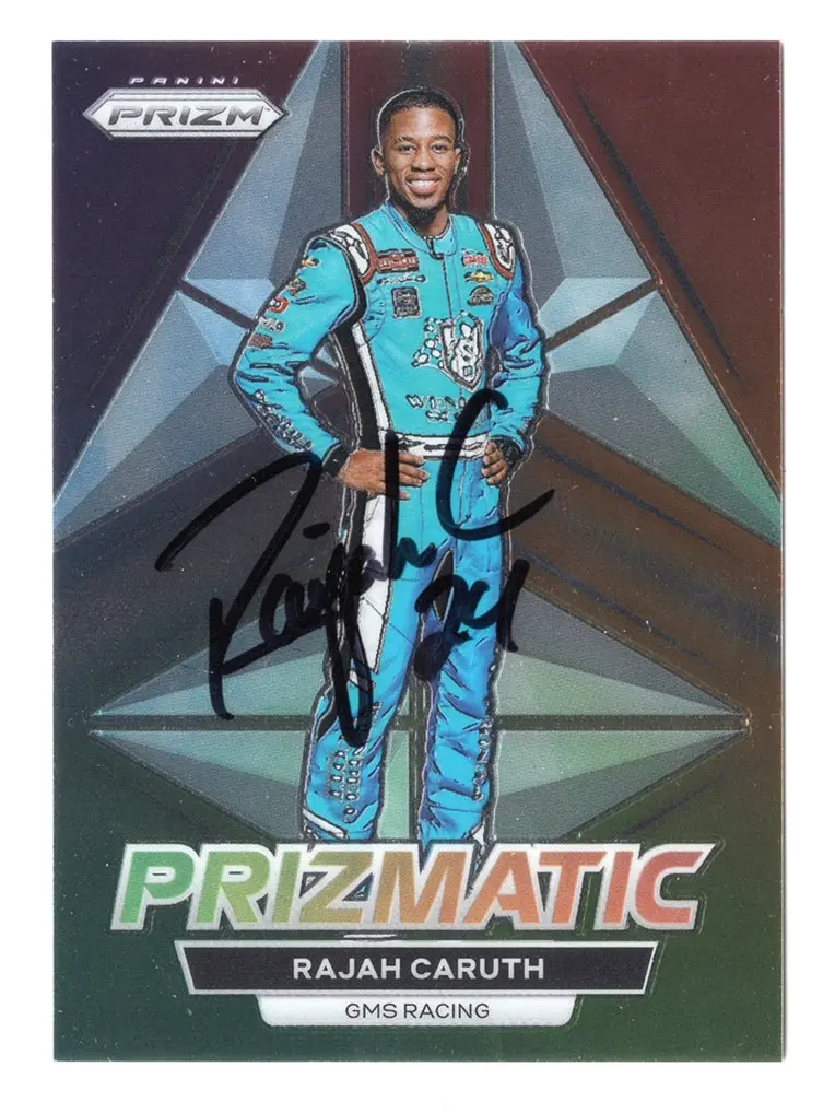Autographed Rajah Caruth 2023 Panini Prizm Racing Prizmatic Official Rookie Insert Signed Nascar Collectible Trading Card With Coa 1