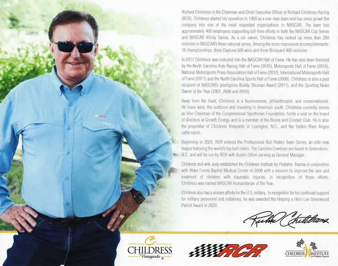 Autographed Richard Childress #3 Chevrolet Team Official Hero Card (Richard Childress Racing) Rcr Signed 8X10 Picture Nascar Collectible Photo With Coa 2