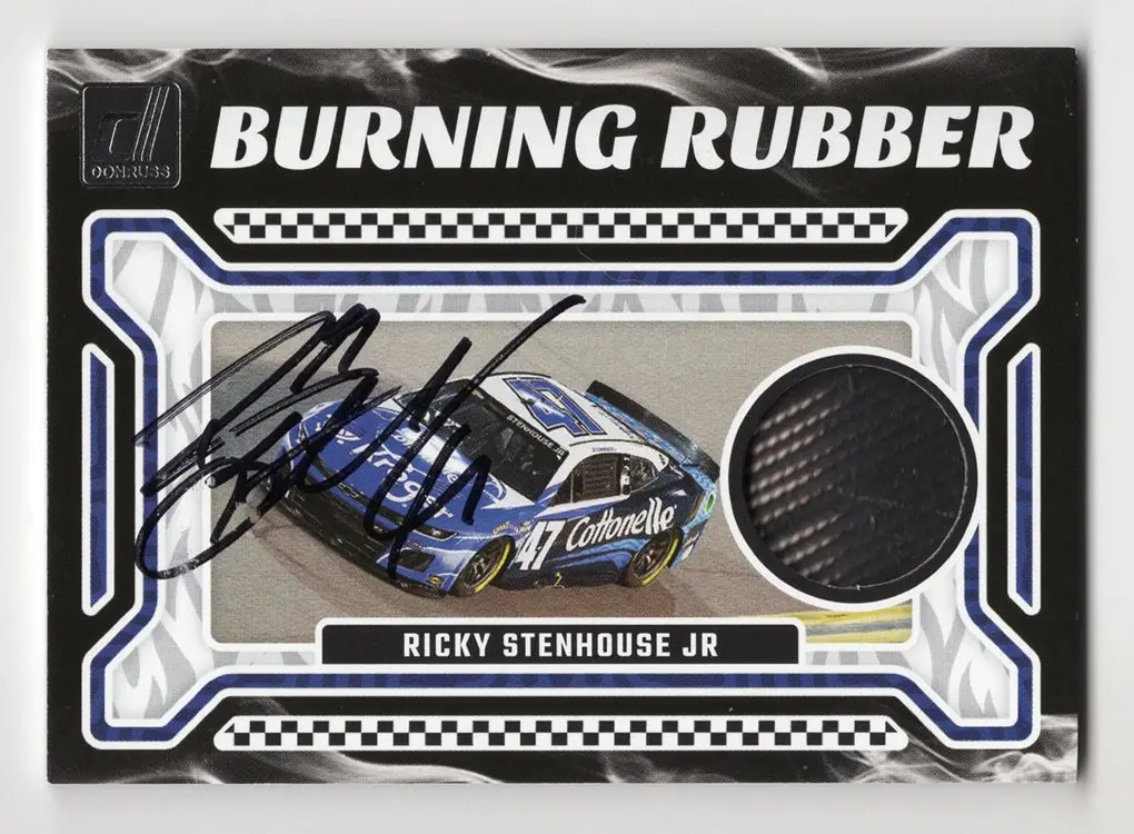 Autographed Ricky Stenhouse Jr. 2024 Donruss Racing Burning Rubber (Race-Used Tire) Memorabilia Relic Signed Nascar Collectible Trading Card #25/99 (Only 99 Made) 1