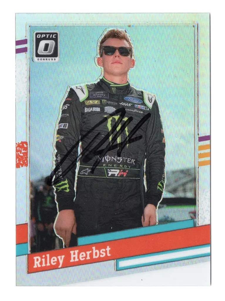 Autographed Riley Herbst 2024 Donruss Optic Racing 1991 Retro Silver Prizm Insert Signed Nascar Collectible Trading Card With Coa 1