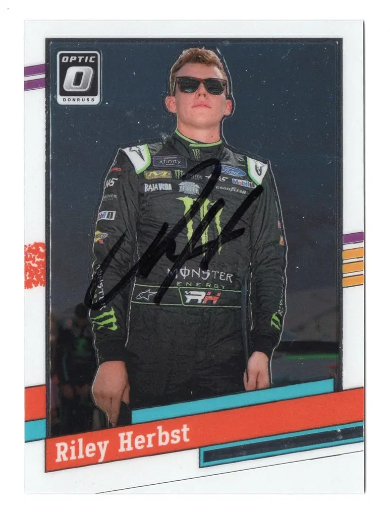 Autographed Riley Herbst 2024 Donruss Optic Racing 1991 Retro (Xfinity Series) Signed Nascar Collectible Trading Card With Coa 1