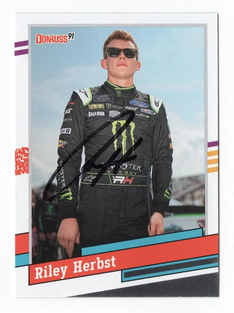 Autographed Riley Herbst 2024 Donruss Racing 1991 Retro (Xfinity Series) Signed Nascar Collectible Trading Card With Coa 1