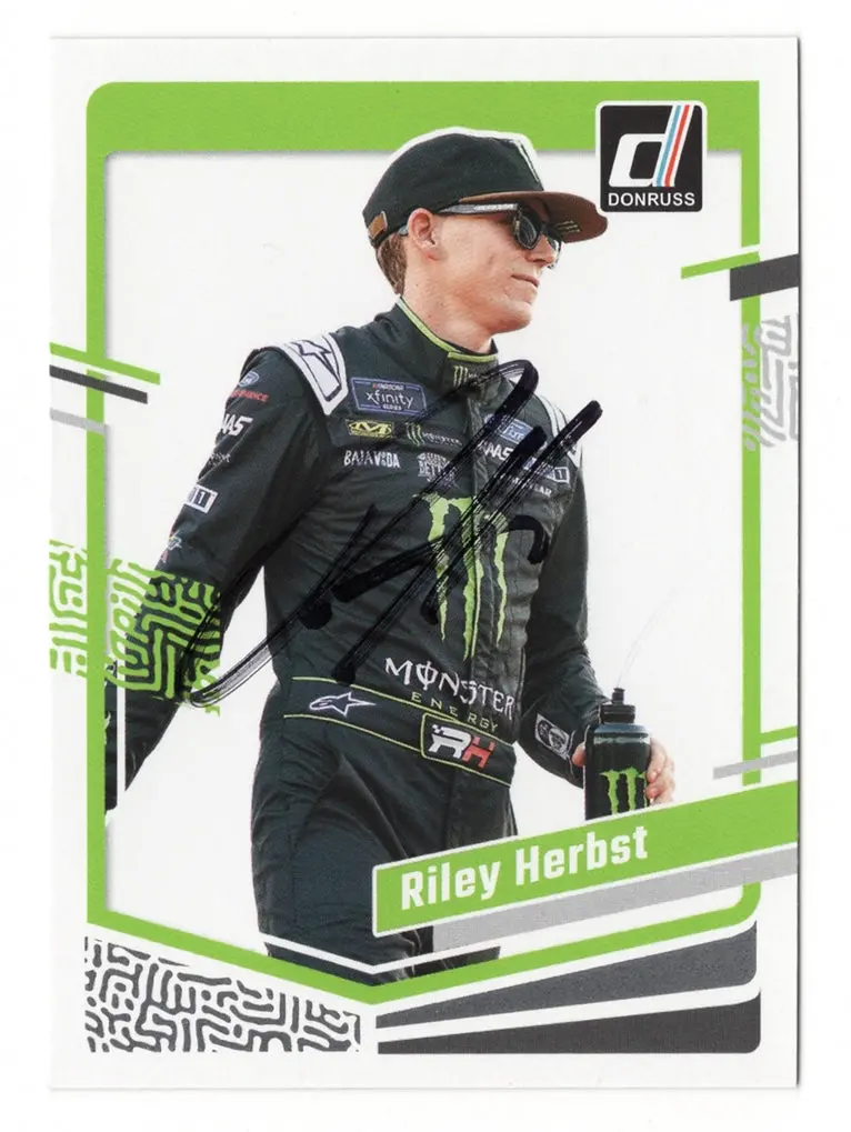 Autographed Riley Herbst 2024 Donruss Racing (Monster Team) Xfinity Series Signed Nascar Collectible Trading Card With Coa 1
