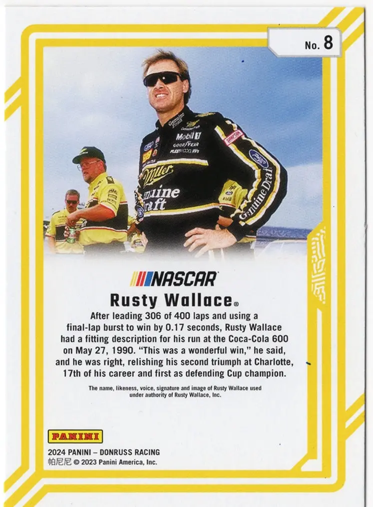 Autographed Rusty Wallace 2024 Donruss Racing Dominators (#2 Miller Genuine Draft) Signed Nascar Collectible Trading Card With Coa 2