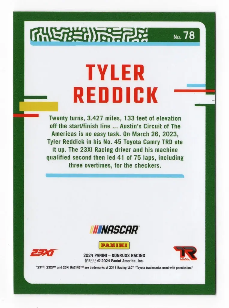 Autographed Tyler Reddick 2024 Donruss Optic Racing (#45 Monster 23Xi Car) Signed Nascar Collectible Trading Card With Coa 2