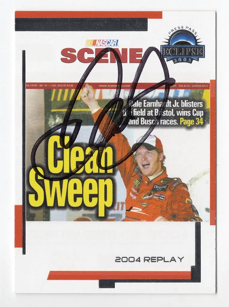 Autographed Dale Earnhardt Jr. 2005 Press Pass Eclipse Nascar Scene (Bristol Win Clean Sweep) 2004 Replay Signed Nascar Collectible Trading Card With Coa 1