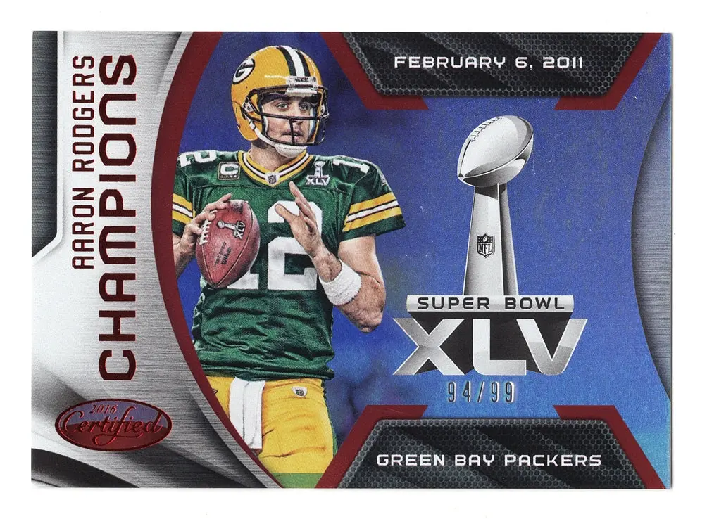 Aaron Rodgers 2016 Panini Certified Football Champions (Super Bowl Xlv) Red Foil Parallel Insert Trading Card #94/99 (Only 99 Made) 1