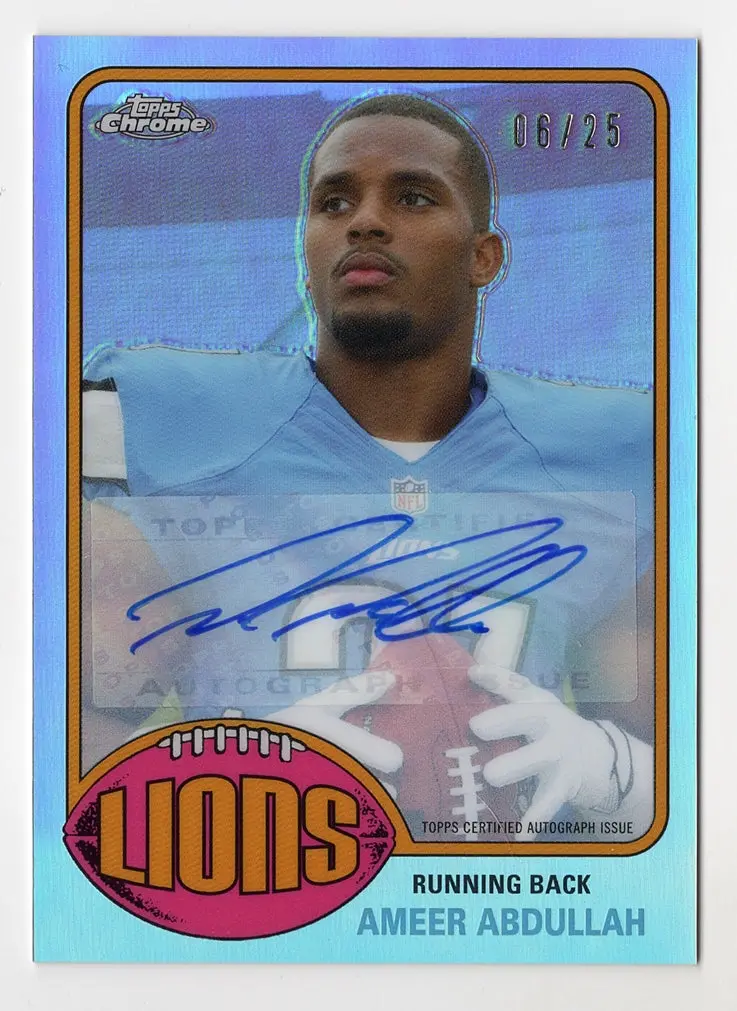 Autographed Ameer Abdullah 2015 Topps Chrome Rookie Season (Detroit Lions) Mini Rare Signed Insert Nfl Collectible Football Trading Card #06/25 1