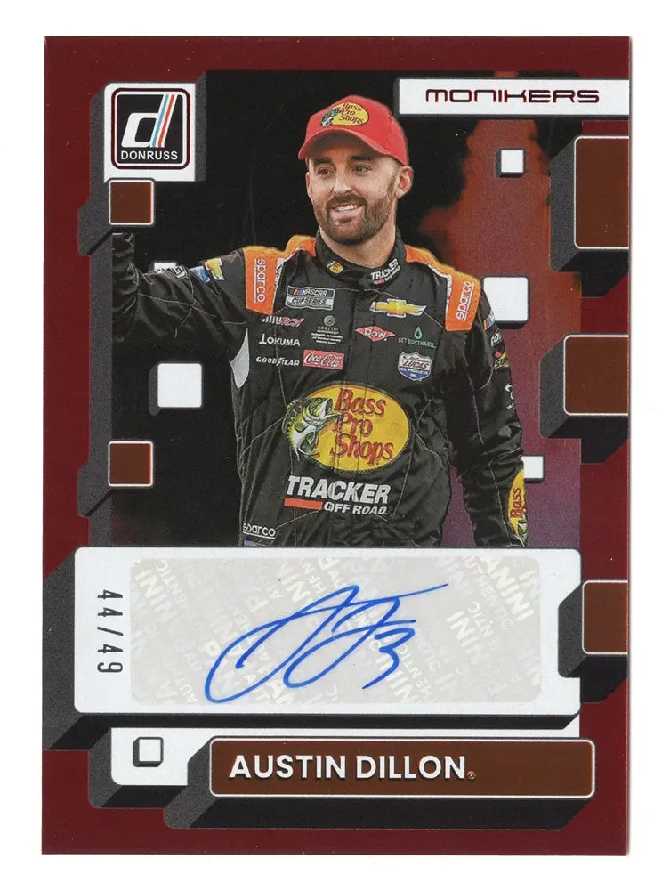 Austin Dillon 2023 Donruss Racing Monikers Autograph Red Parallel Signed Nascar Collectible Insert Trading Card #44/49 (Only 49 Made) 1