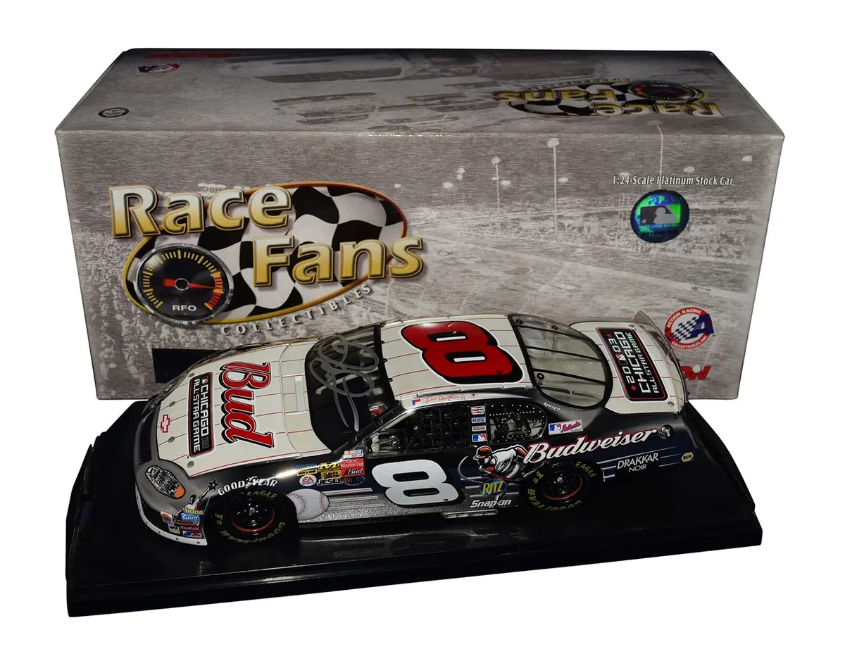 Autographed 2003 Dale Earnhardt Jr. #8 Budweiser Mlb Chicago All-Star Game (Platinum Car) Race Fans Only With Display Case Signed 1/24 Scale Nascar Diecast Car With Coa (1 Of Only 624 Produced) 1