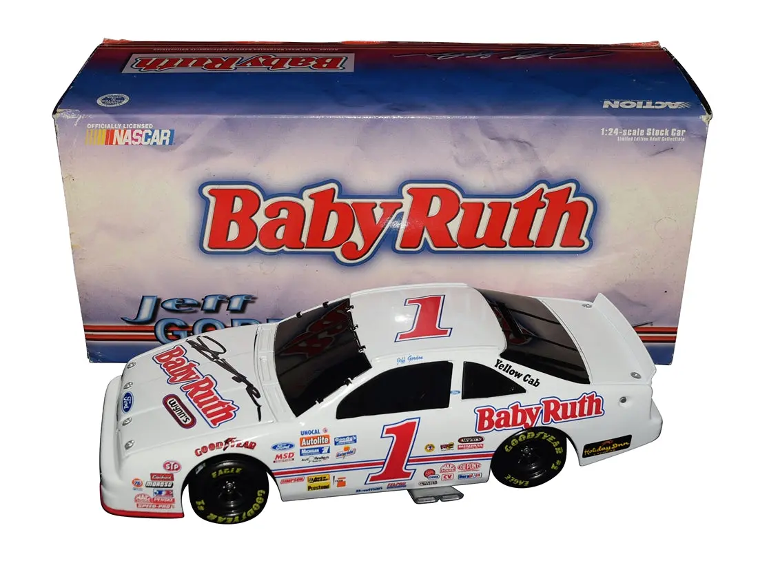 Autographed 1992 Jeff Gordon #1 Baby Ruth Ford Thunderbird (Black Window Bank) Rookie Car Signed Action 1/24 Scale Nascar Diecast Car With Coa 1