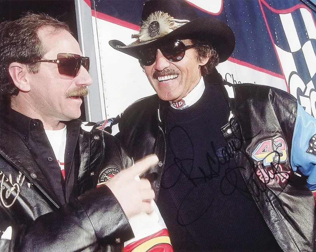 Autographed 1995 Richard Petty #43 Stp Racing - 7X Champion With Dale Earnhardt (Vintage) Signed 8X10 Inch Picture Nascar Glossy Photo With Coa 1