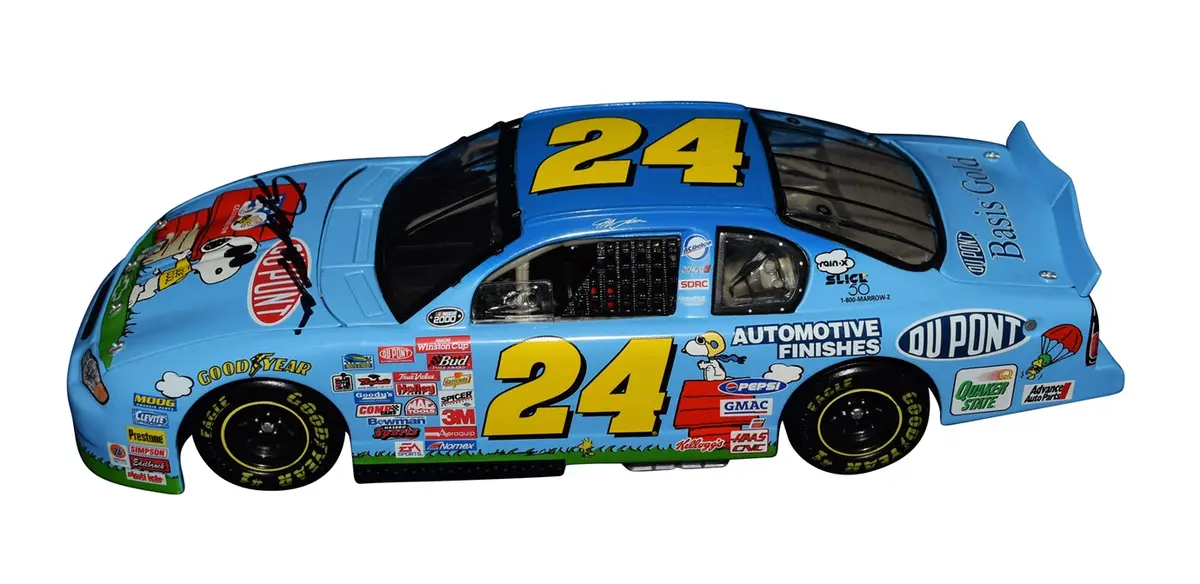 Autographed 2000 Jeff Gordon #24 Dupont Racing - Peanuts Snoopy Car (Vintage) Signed Action 1/24 Scale Nascar Diecast Car With Coa 2