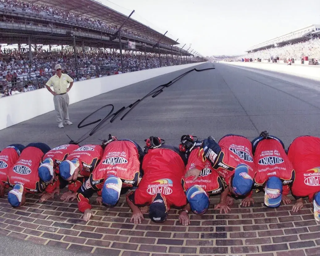 Autographed 2001 Jeff Gordon #24 Dupont Racing - Indy Brickyard Win (Kissing The Bricks) Signed 8X10 Inch Picture Nascar Photo With Coa 1
