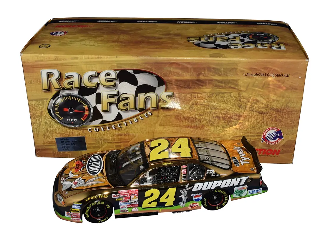 Autographed 2001 Jeff Gordon #24 Dupont Racing - Looney Tunes 24K Gold Car (Race Fans Only) Signed 1/24 Scale Nascar Diecast Car With Coa 1