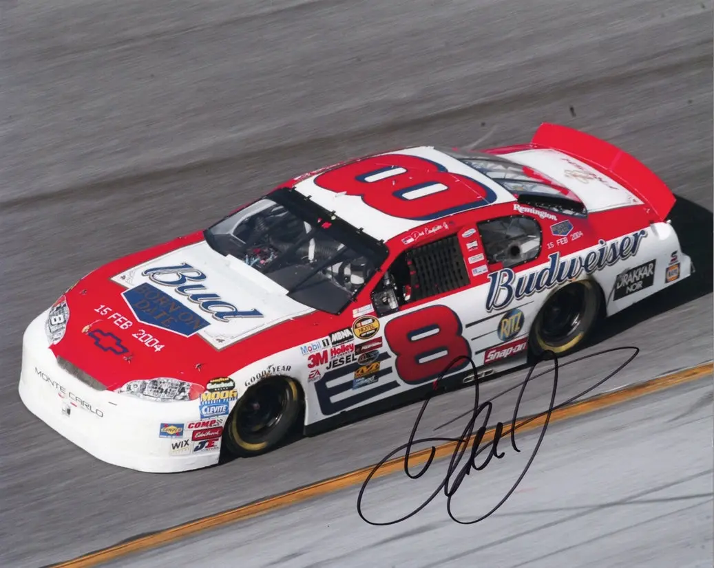 Autographed 2004 Dale Earnhardt Jr. #8 Bud Born On Date - Daytona 500 Win Car Signed 8X10 Inch Picture Nascar Glossy Photo With Coa 1